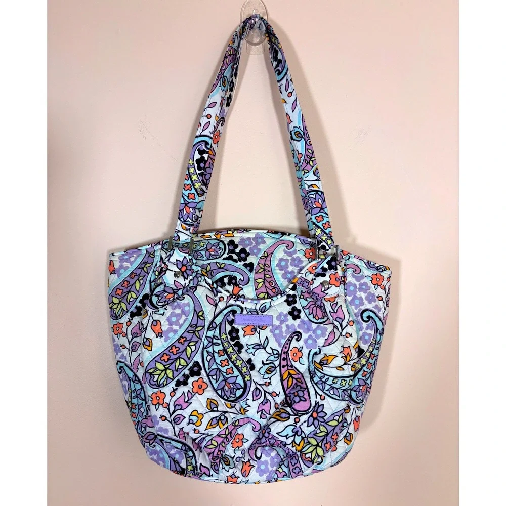 Vera Bradley Quilted Large Glenna‎ Tote Maddalena Paisley Purple Orange Yellow